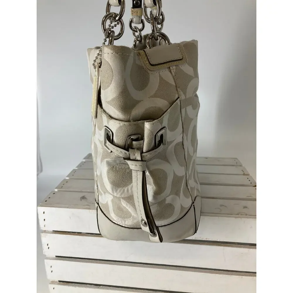 COACH 14578 LARGE IVORY, TAN SIGNATURE PRINT SHOULDER BAG
